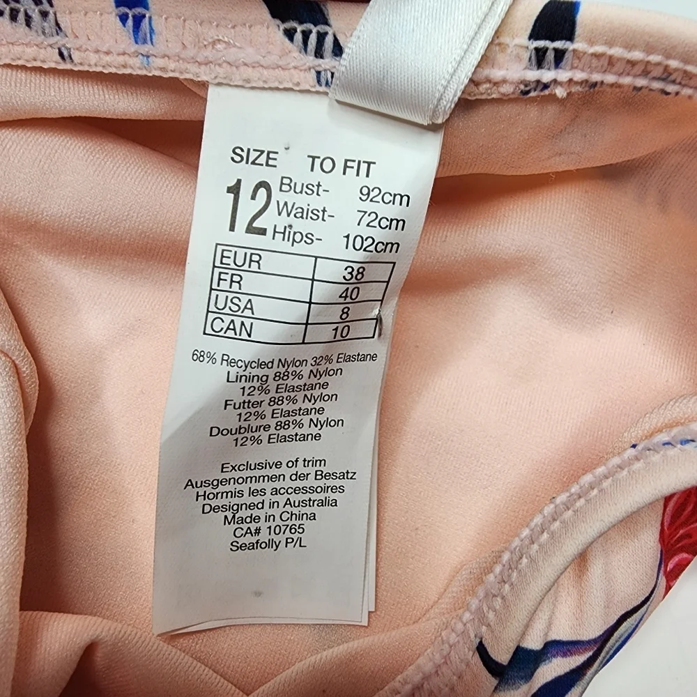 Seafolly Water Garden Pink String Side Bikini Bottom Size 12 Womens